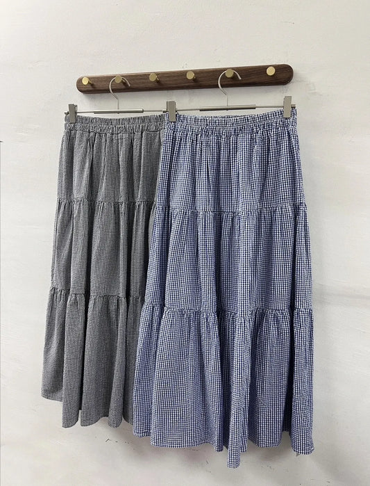 【SALE】棉麻料格子層層半身裙|2 col