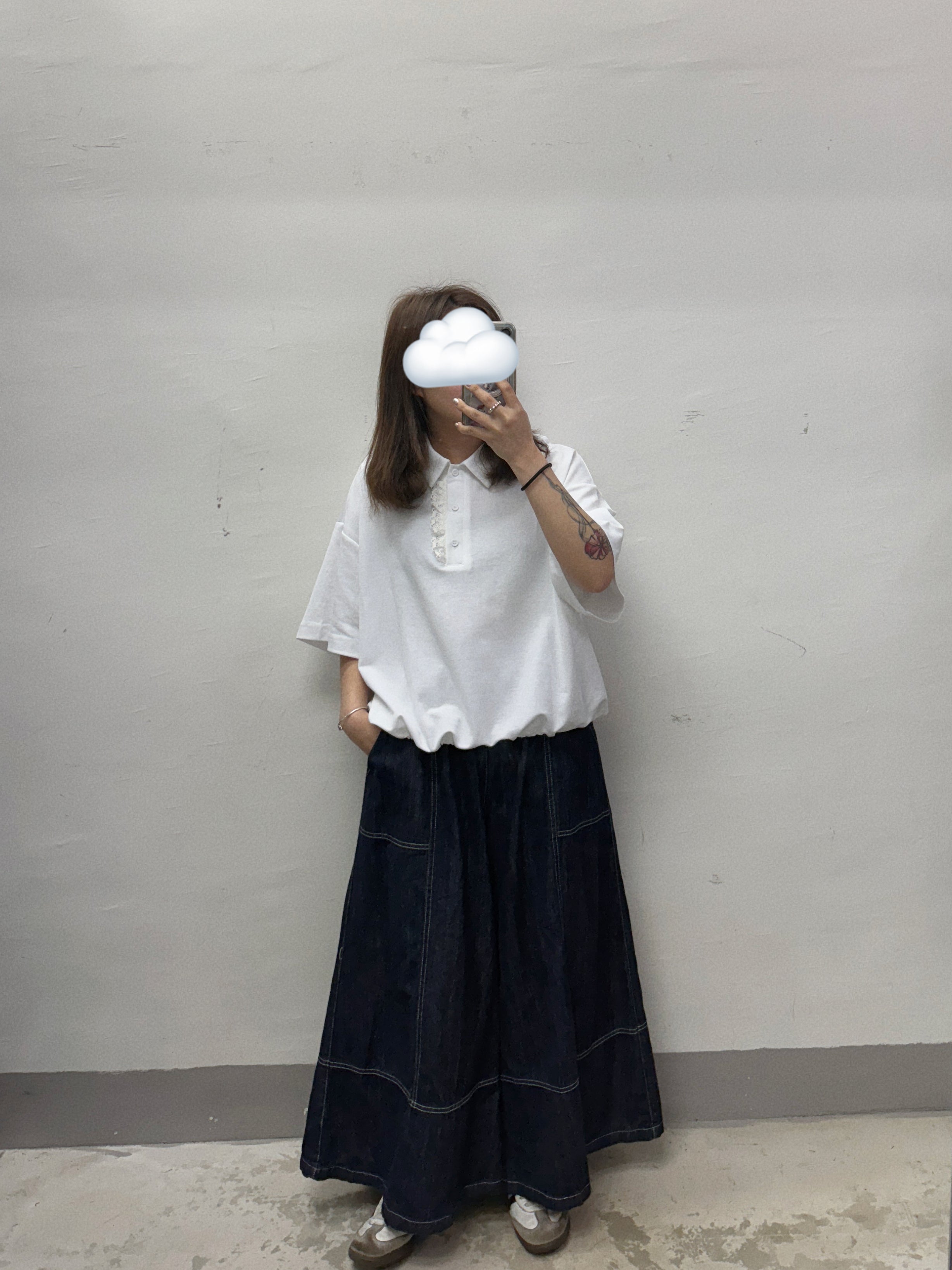 【SALE】拼lace有領top丨白