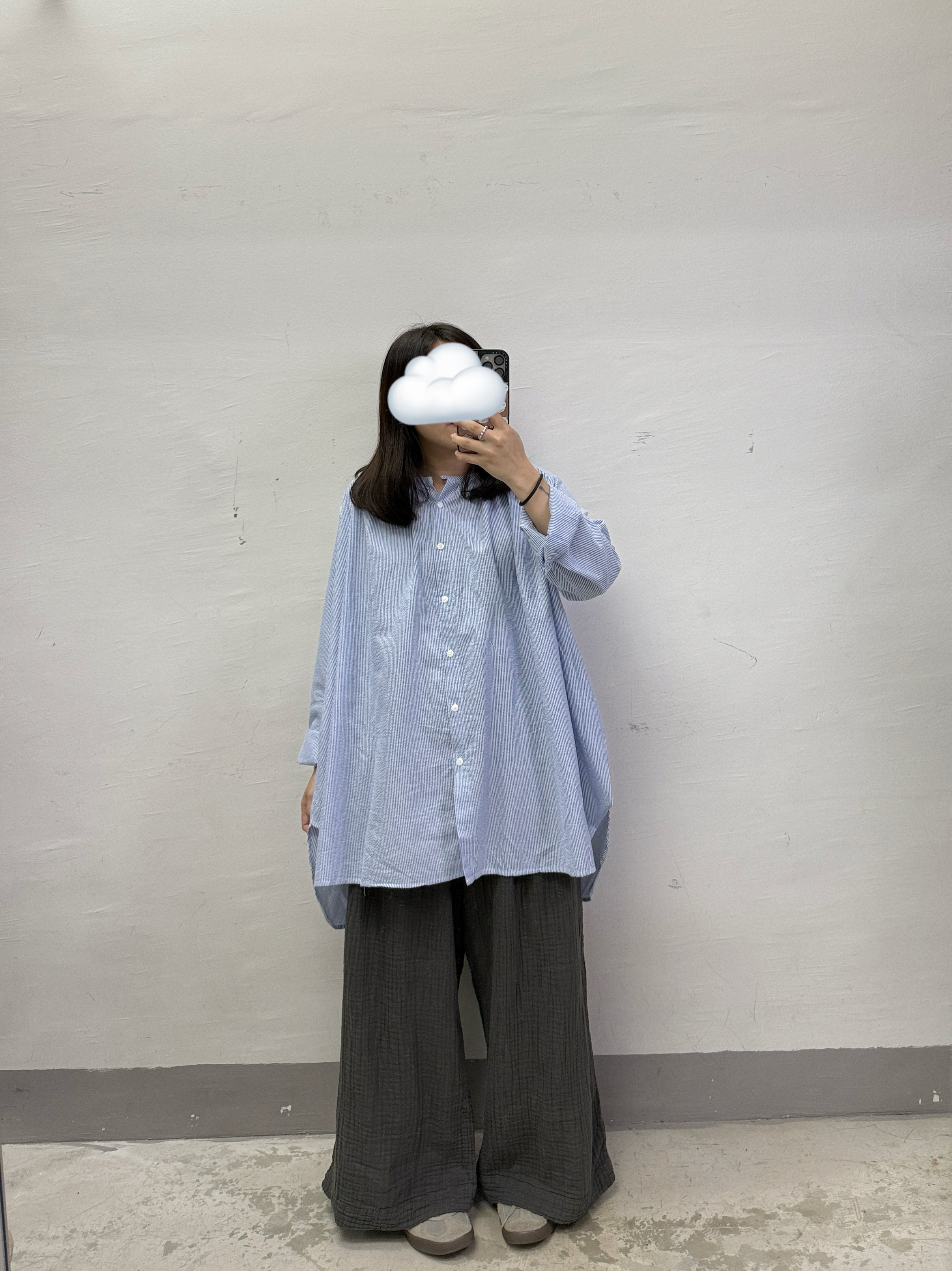 條紋中長top丨粉