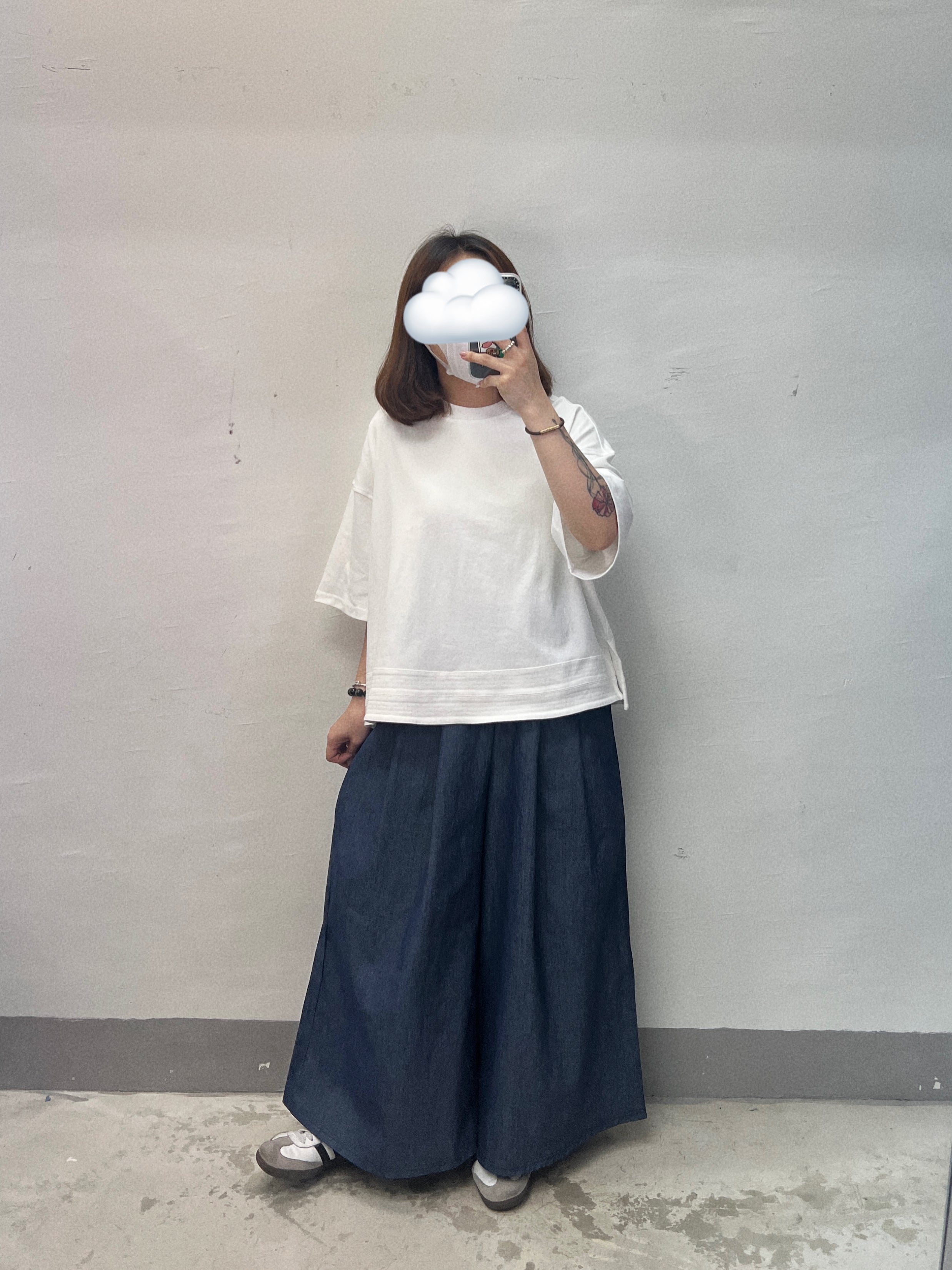 薄牛仔全橡筋腰闊裙褲