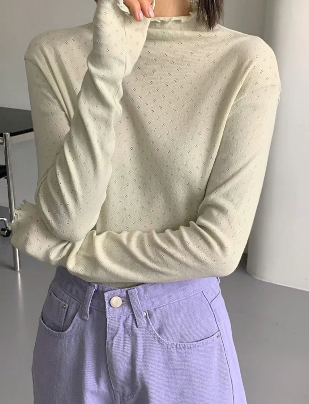 鏤空點點木耳邊打底｜黑