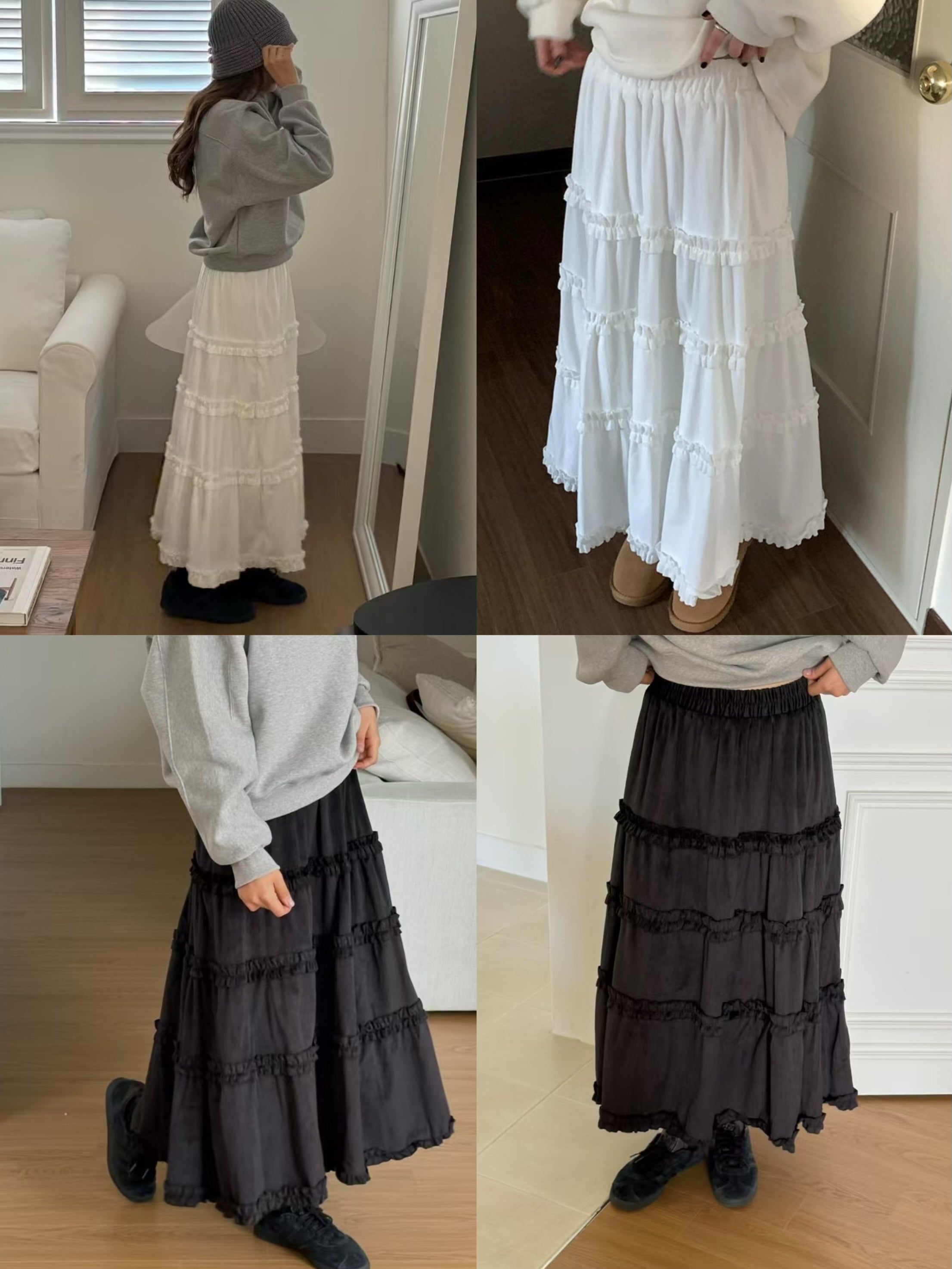 【comeback】ruffle邊絨面層層裙｜2 col