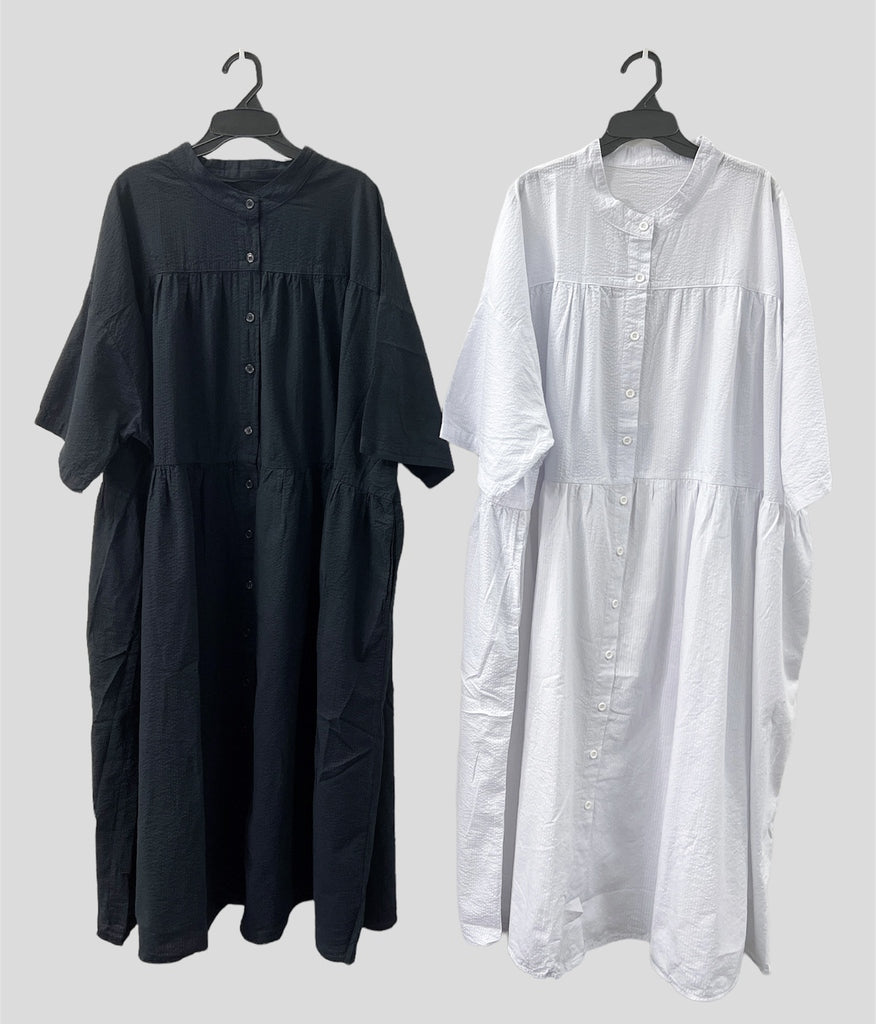 【SALE】暗條紋日系排鈕ops｜白