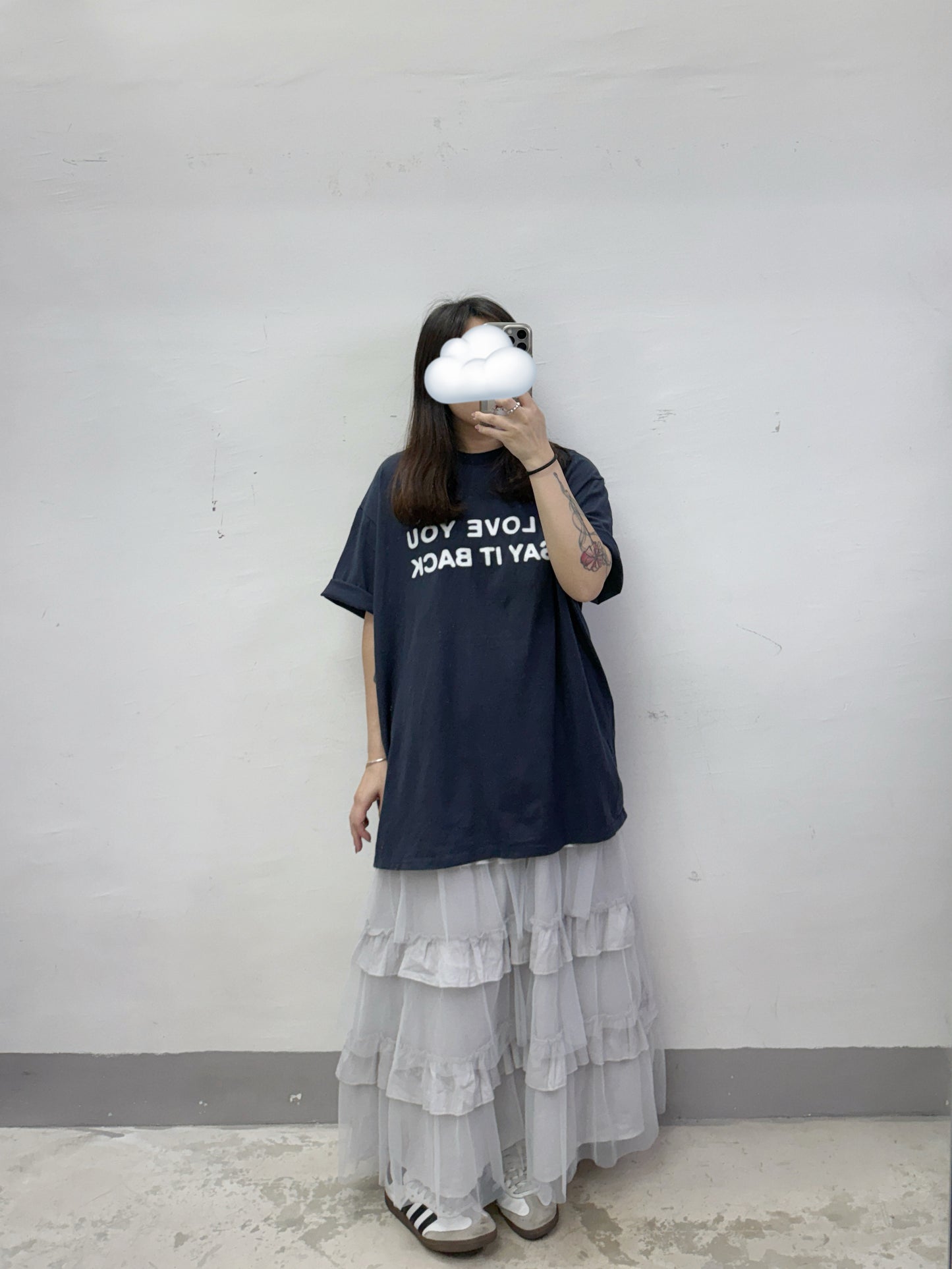 【SALE】棉紗拼紗層層半身裙丨米黃