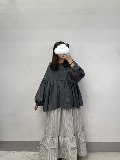 【comeback】薄斜布泡泡袖開胸上衣丨3 col