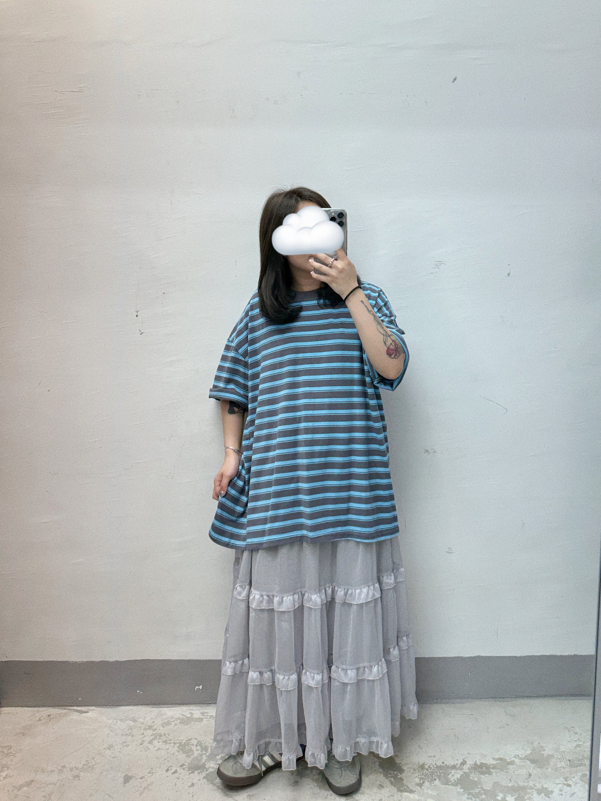 【SALE】ruffle邊透紗裙丨粉杏