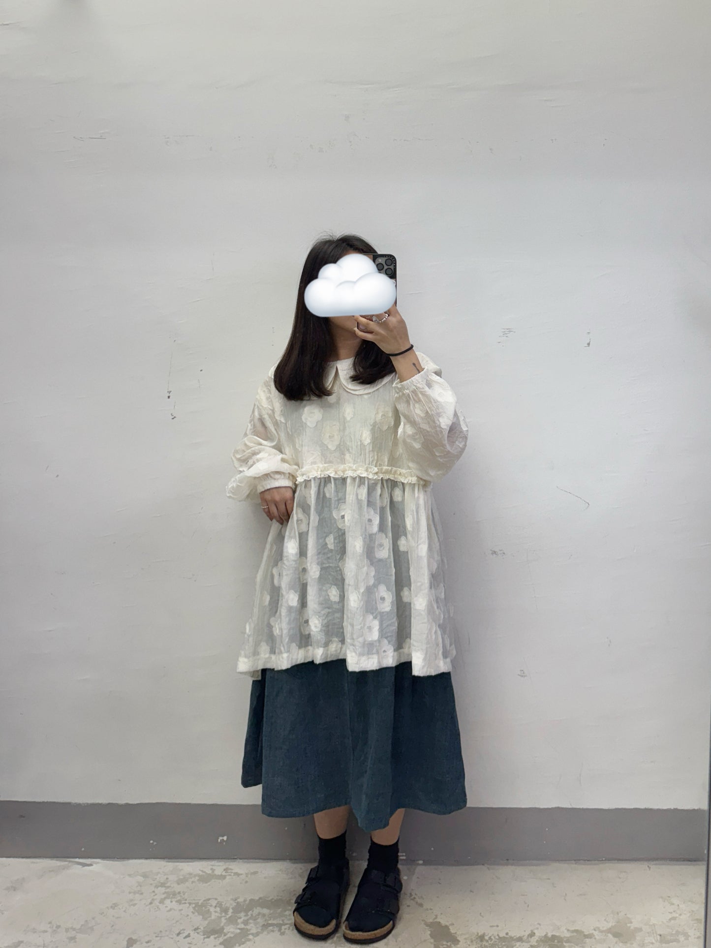 【SALE】花紋娃娃半透top丨米白 黑