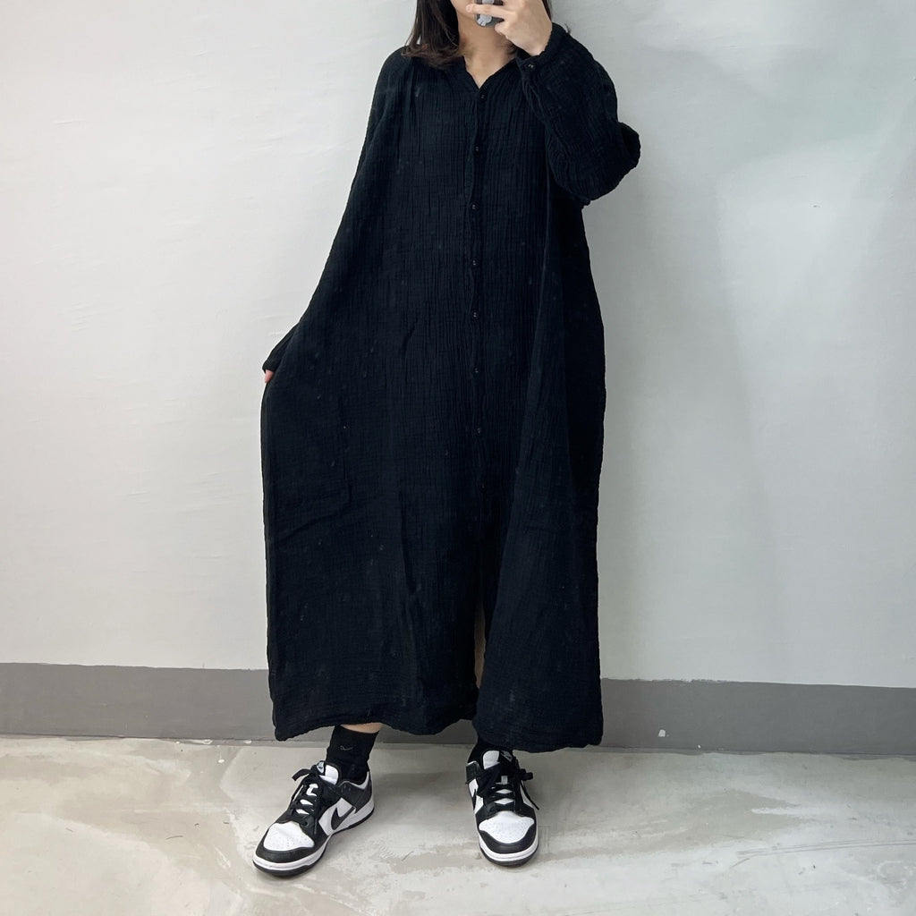 bb棉小v領排鈕ops｜杏