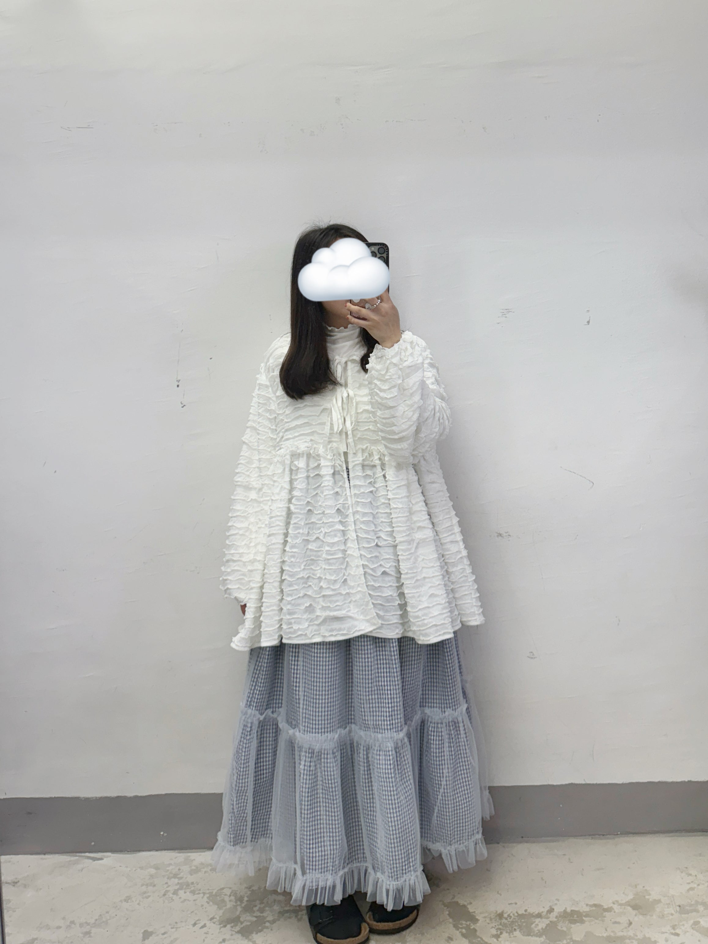 泡泡棉格紋拼紗半身裙丨2 col