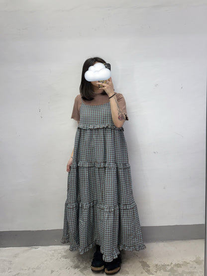 【新品優惠】格紋ruffle邊層層吊帶ops丨4 col