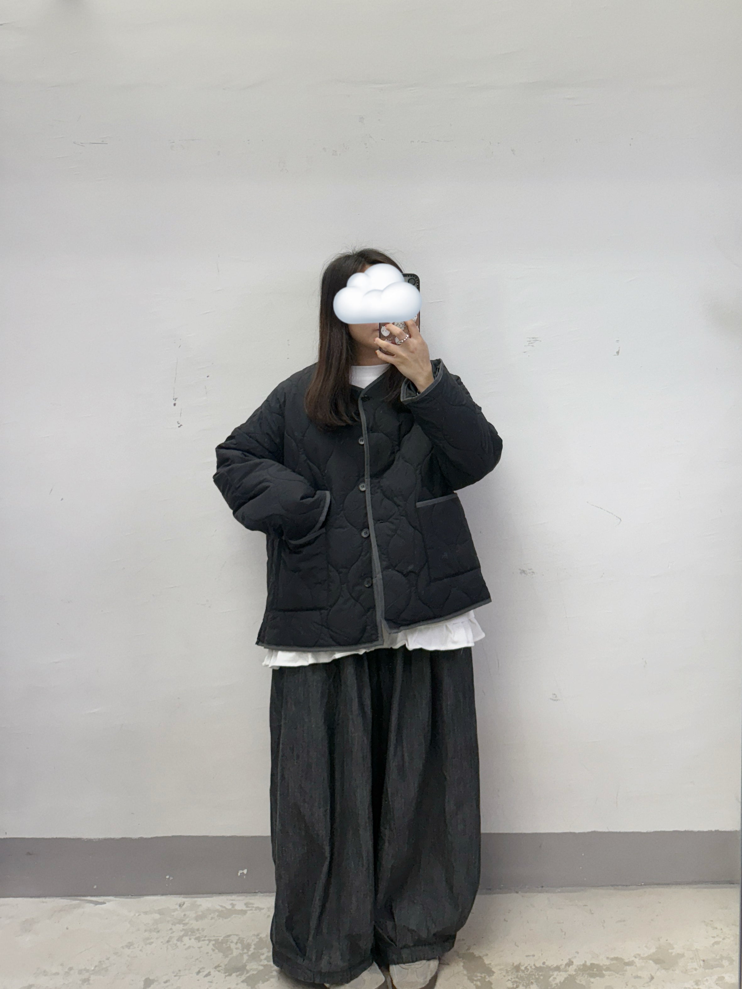 側拉鍊撞色夾棉外套丨黑