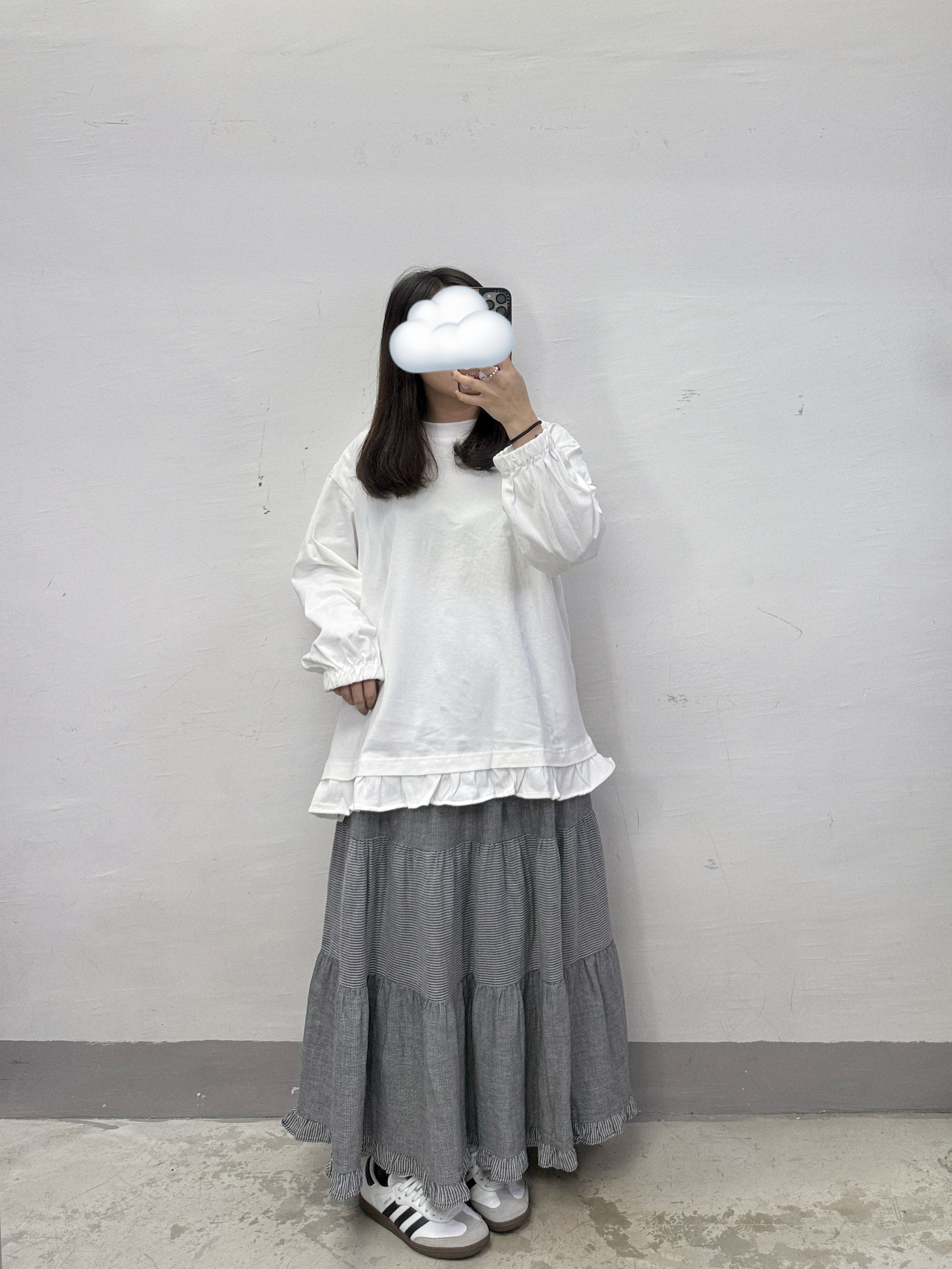 千鳥格拼條紋bb棉層層半身裙丨2 col