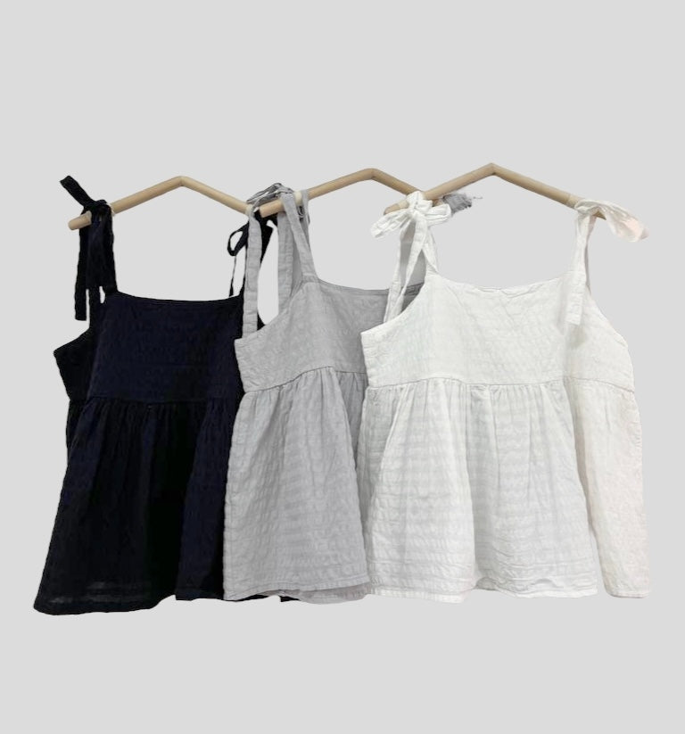 暗格紋綁帶蝴蝶結layer｜灰藍