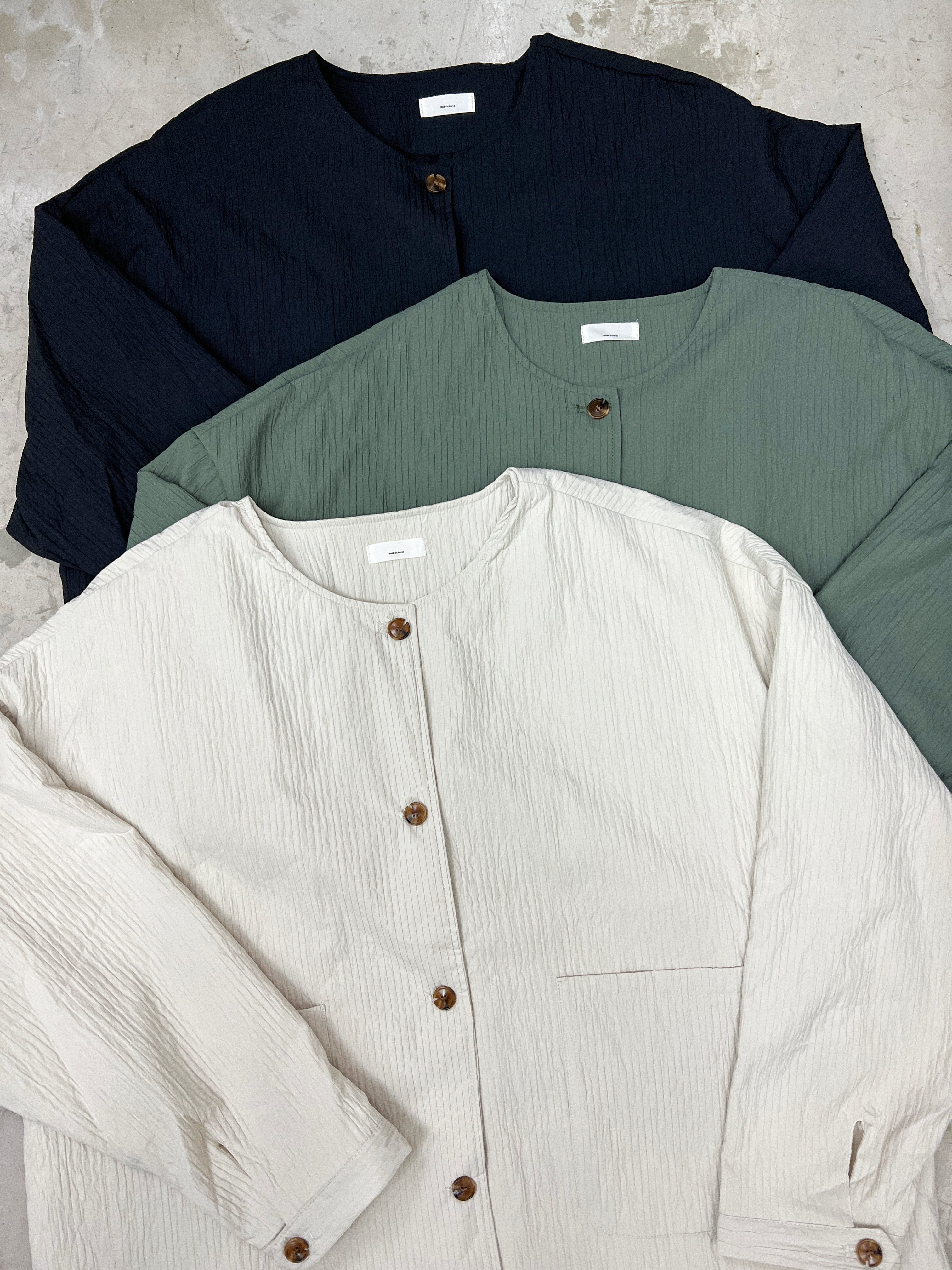 推！圓領直紋外套｜米白