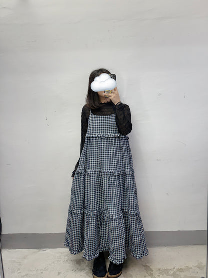 【新品優惠】格紋ruffle邊層層吊帶ops丨4 col