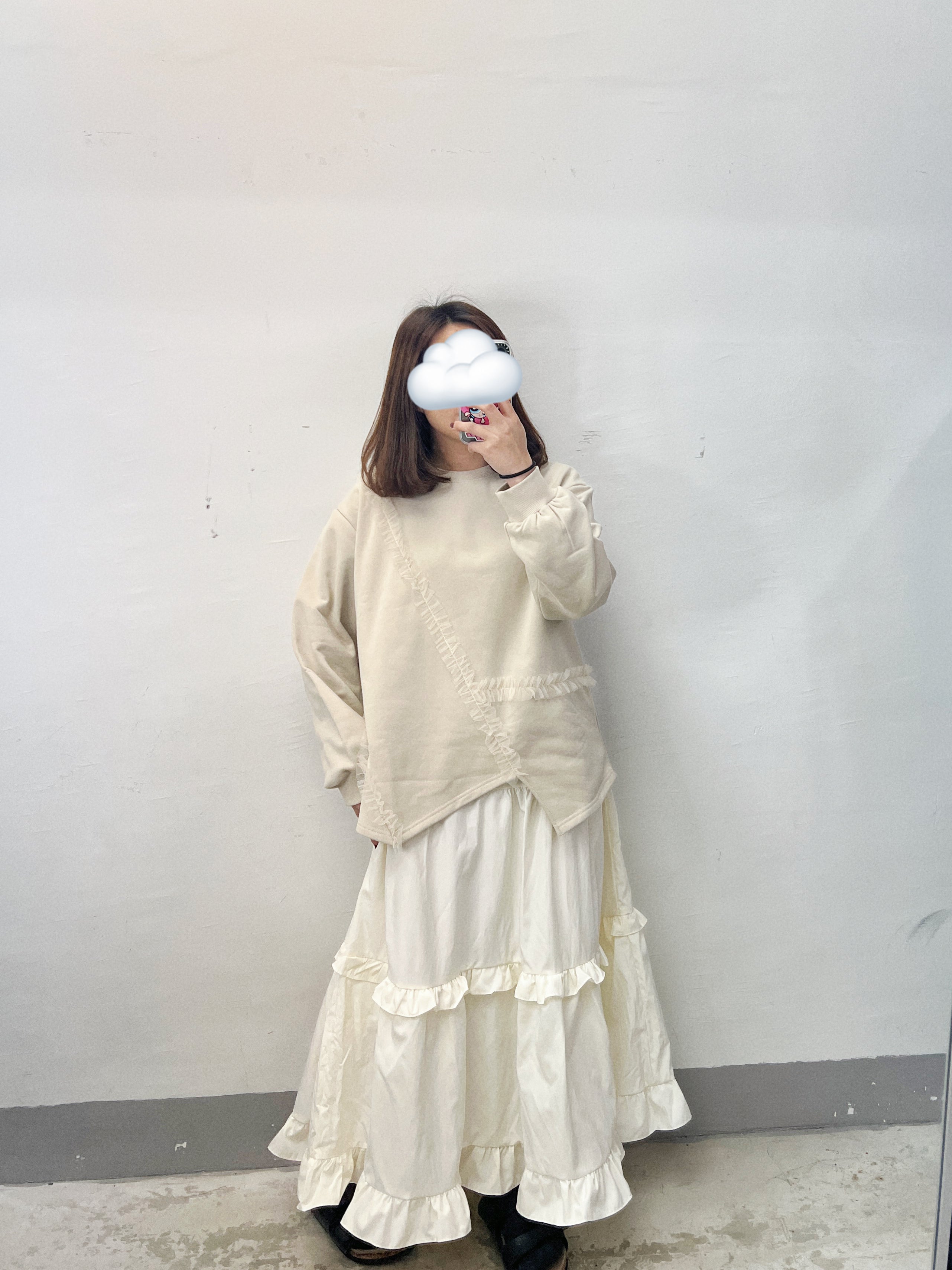 紗紗ruffle邊衛衣｜灰白 杏