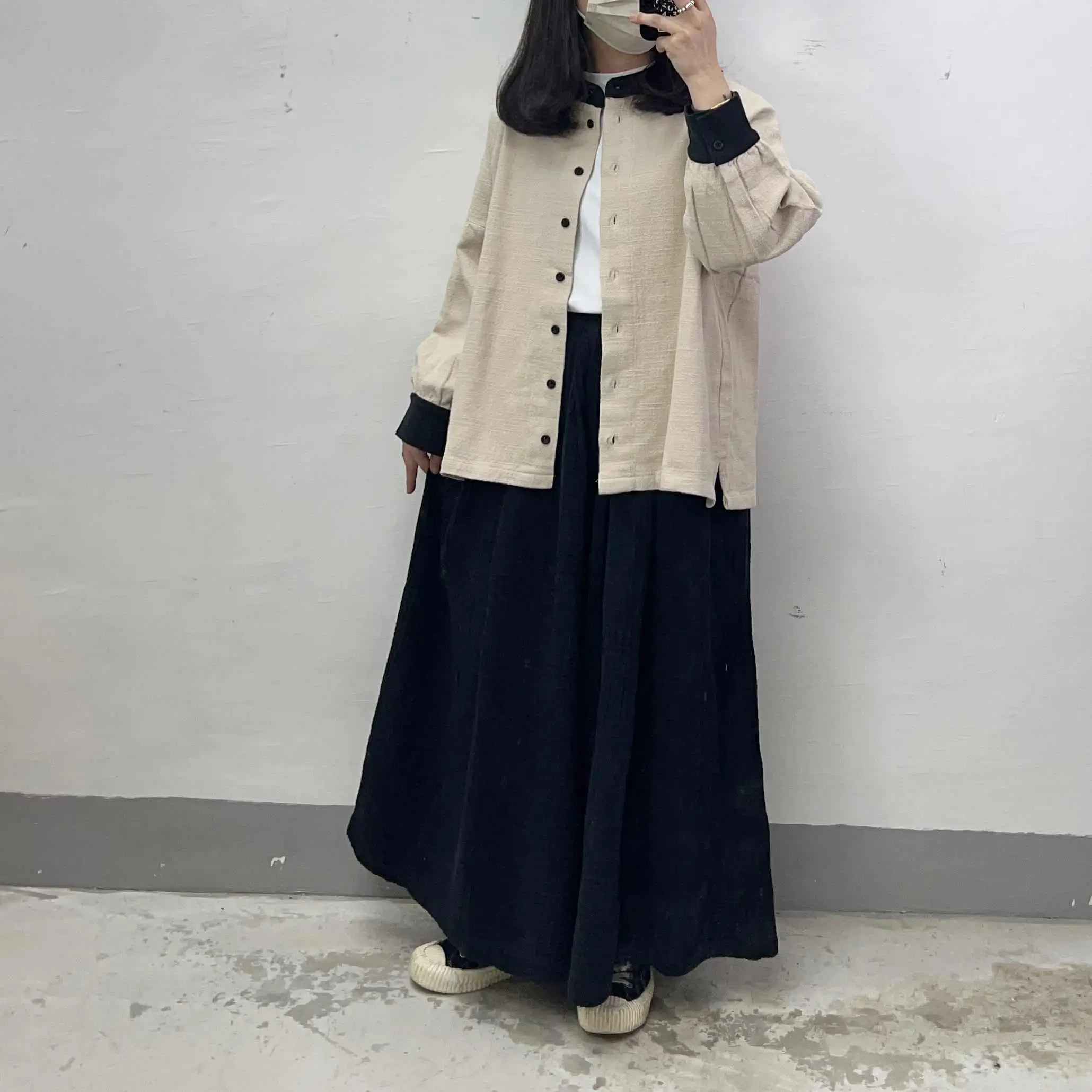 麻料拼色排鈕top