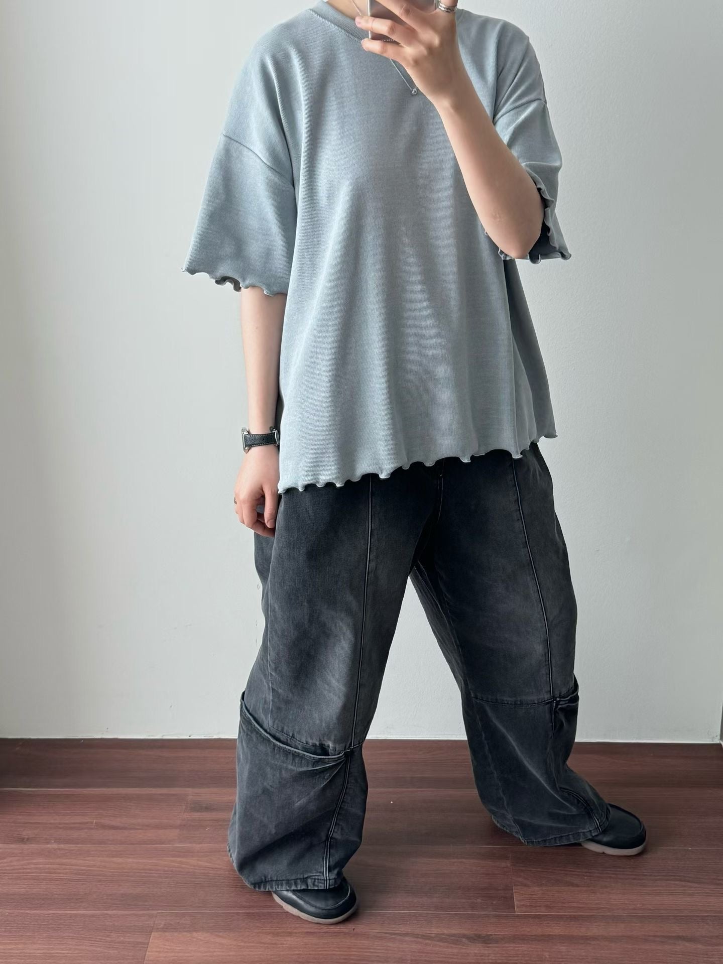 【SALE】ruffle邊闊型上衣丨白
