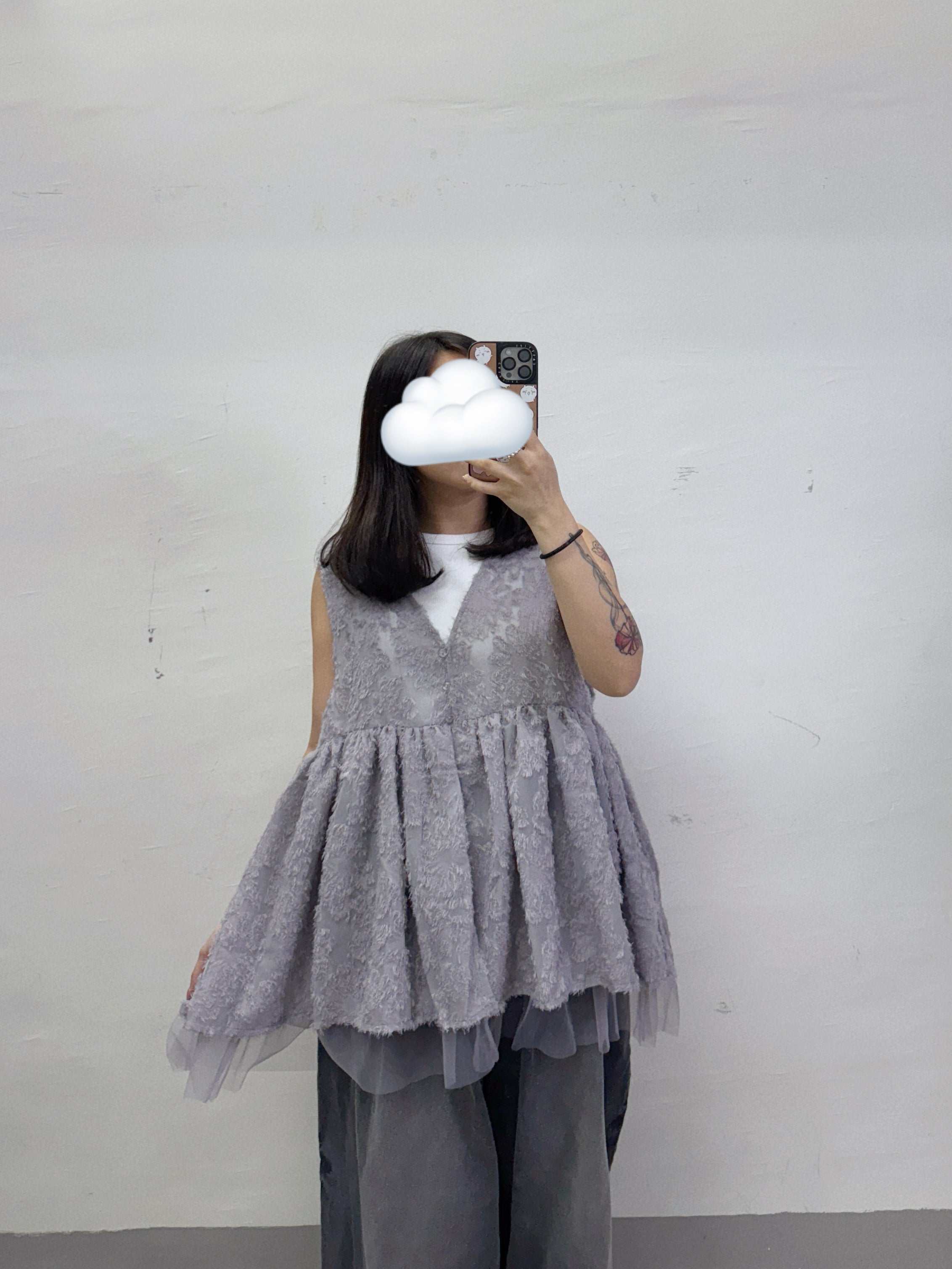 【SALE】蘇蘇花紋拼紗外搭丨紫 粉