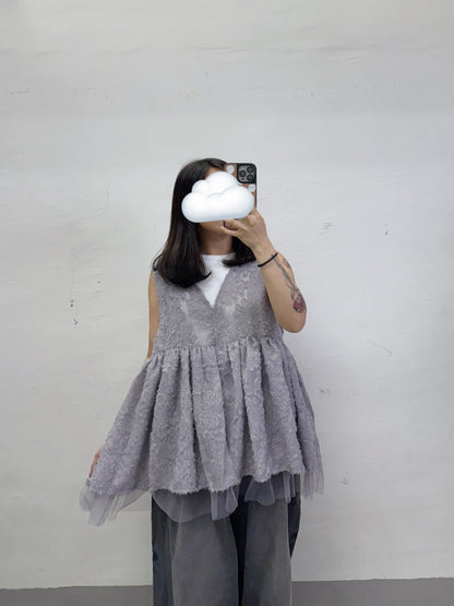 【SALE】蘇蘇花紋拼紗外搭丨紫 粉