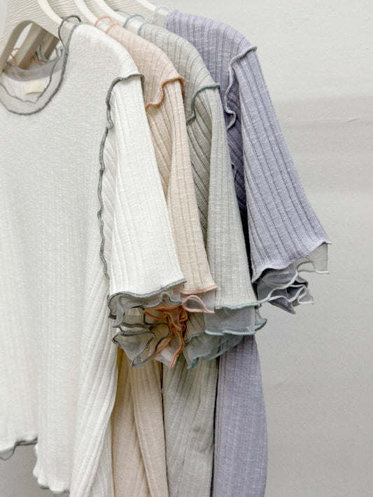 【SALE】邊邊拼紗直紋top丨4 col