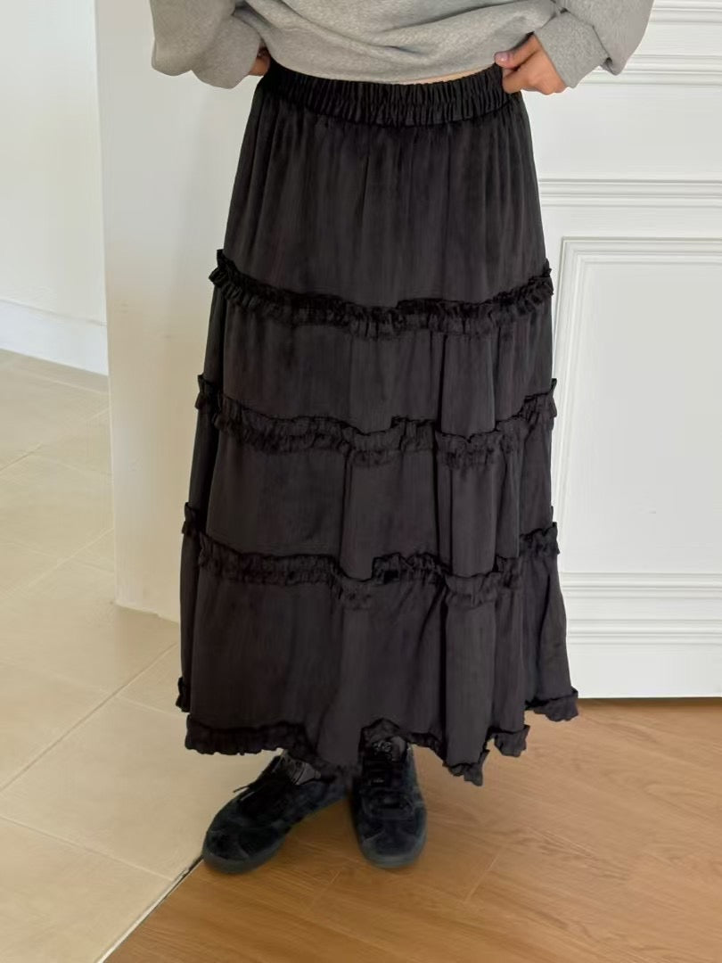 【comeback】ruffle邊絨面層層裙｜2 col