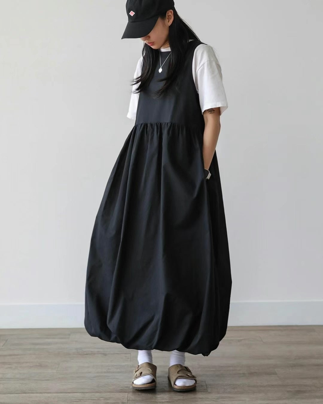 【SALE】2-way 綁帶蝴蝶結泡泡ops｜白