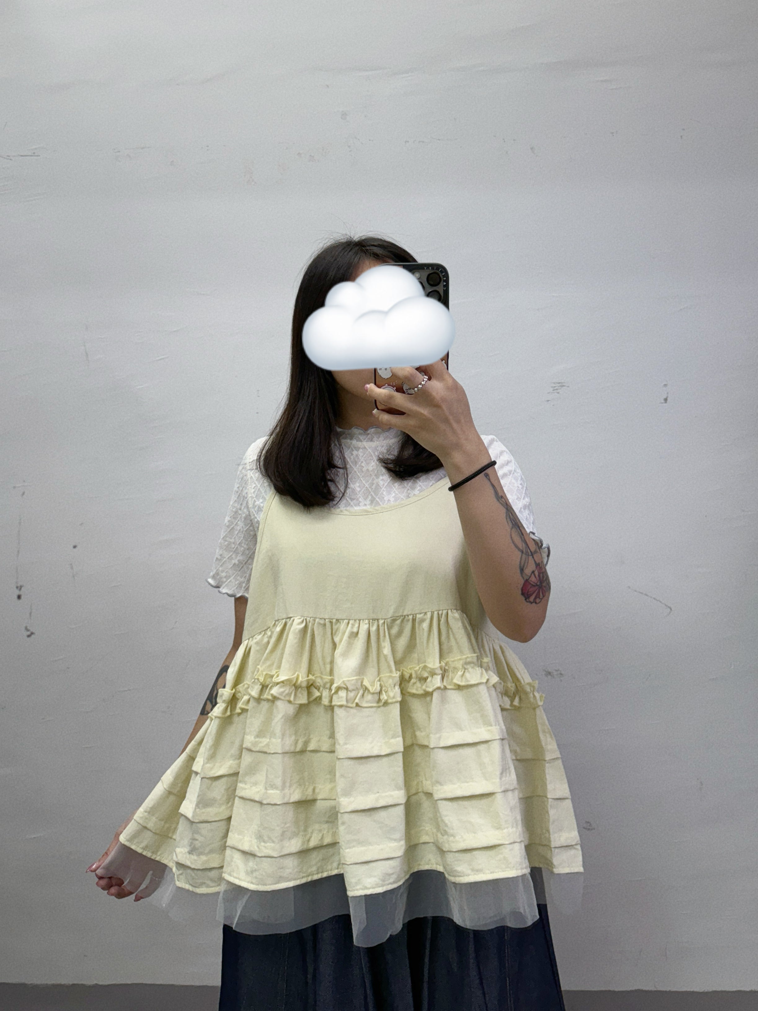 【SALE】RUFFLE邊壓折拼紗外搭丨4 col