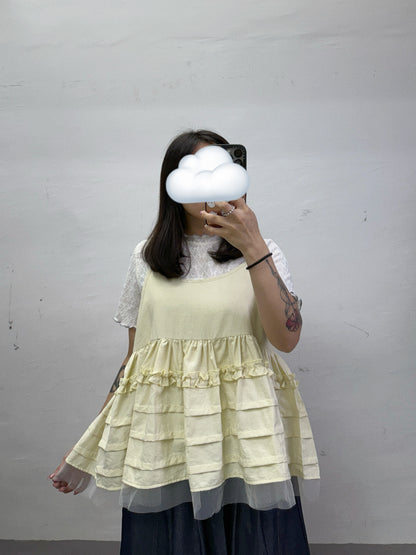 【SALE】RUFFLE邊壓折拼紗外搭丨4 col