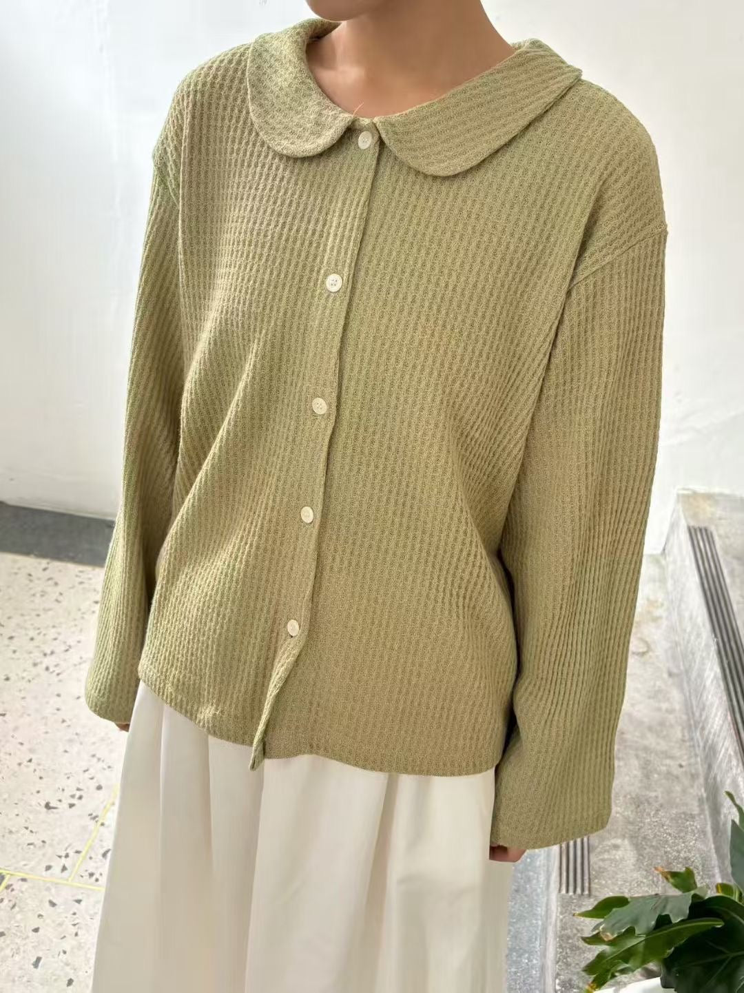 【SALE】bb領窩夫格紋開胸上衣丨米白 啡