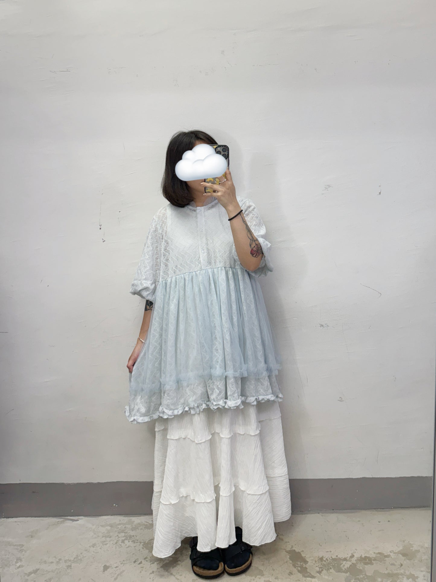 【新品優惠】暗紋拼紗泡泡袖罩衫丨4 col