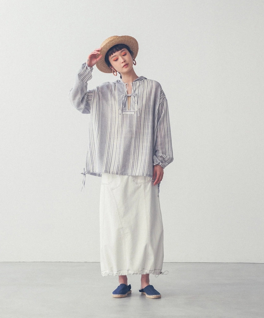 【SALE】綁帶蝴蝶結條子連帽top｜2 col