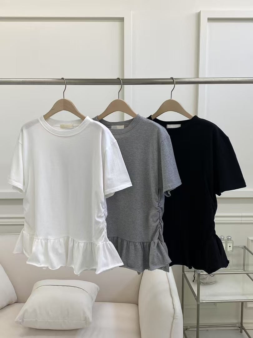 【SALE】兩側打褶ruffle top丨白