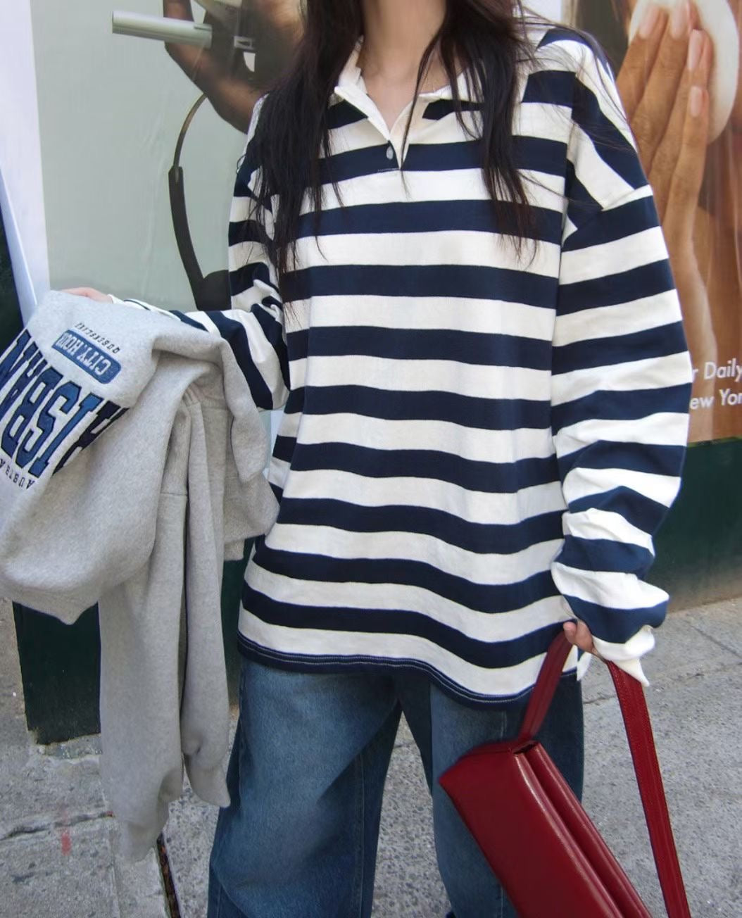 反領條紋上衣丨2 col