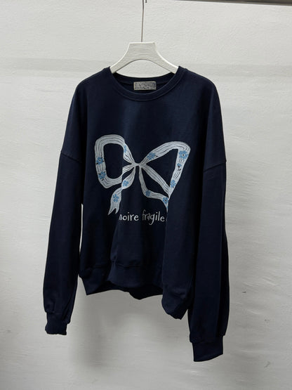 【SALE】蝴蝶結拼花圈線棉上衣
