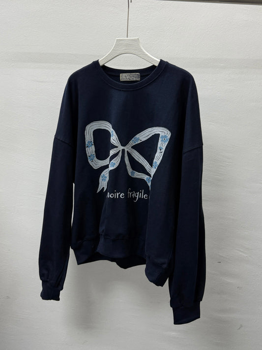 【SALE】蝴蝶結拼花圈線棉上衣