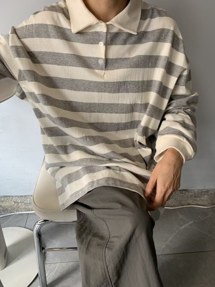 反領條紋上衣丨2 col