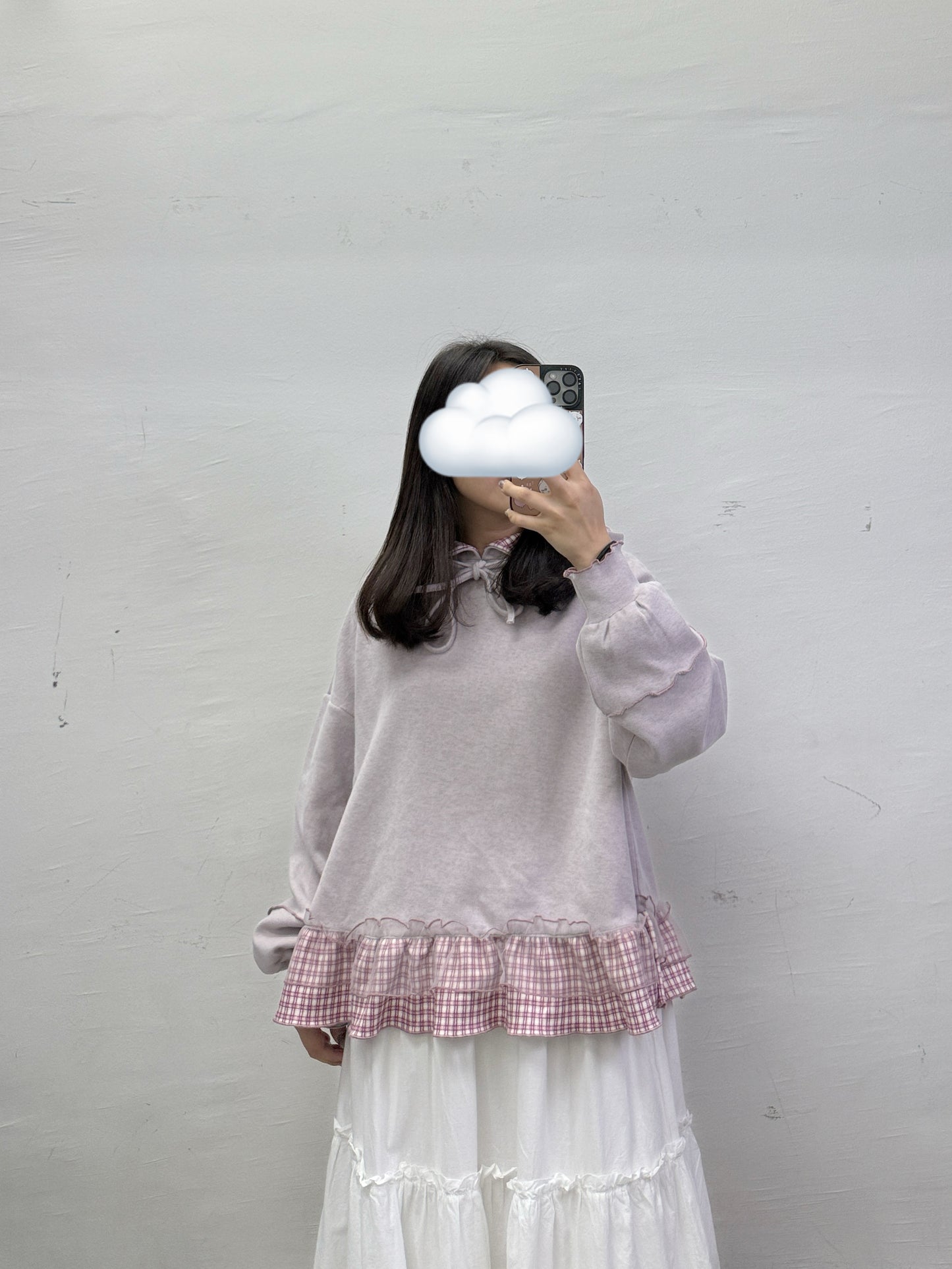 【SALE】下擺拼紗格紋有帽上衣丨3 col