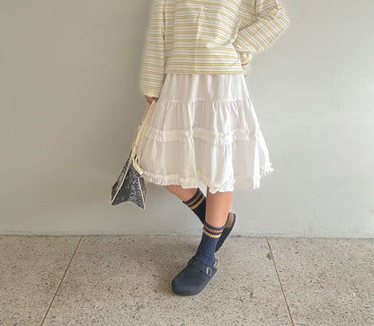 ruffle邊中長半身裙丨2 col