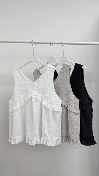 【SALE】v領ruffle外搭丨杏