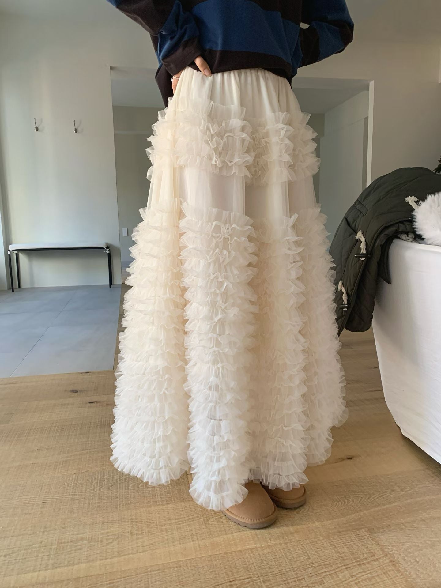 【SALE】層層ruffle邊紗紗裙丨灰