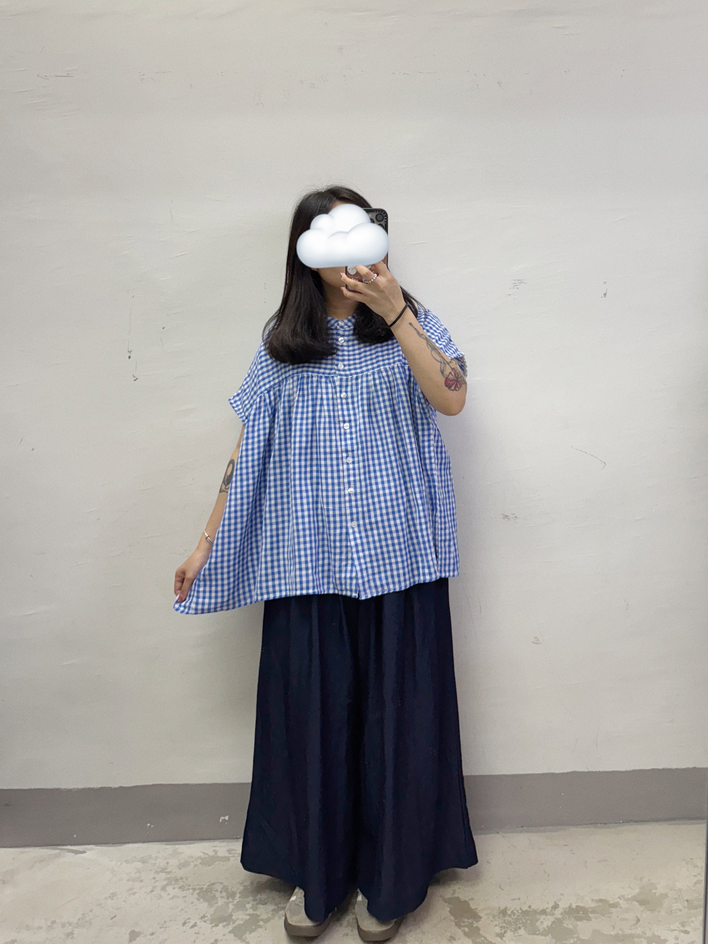【SALE】舒服棉料格紋top丨藍