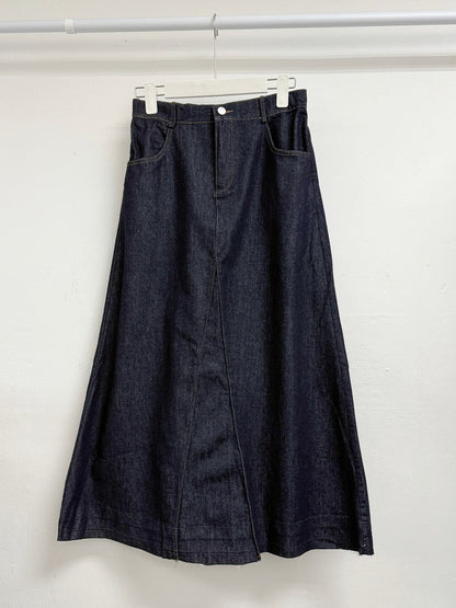 啡線披口牛仔半身裙