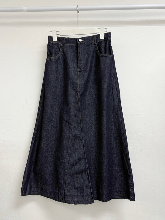 啡線披口牛仔半身裙