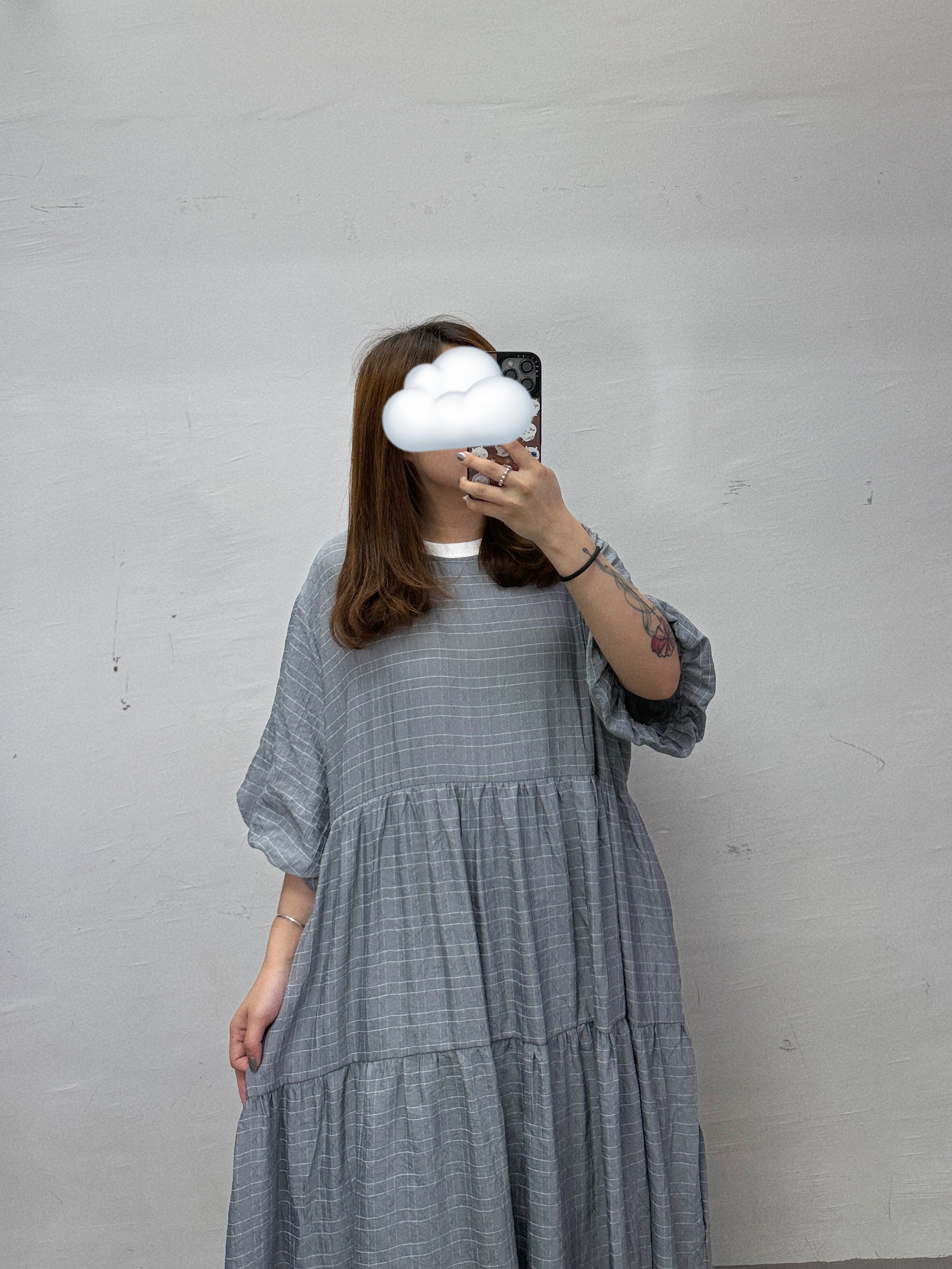 【SALE】通爽料格紋泡泡袖ops丨2 col