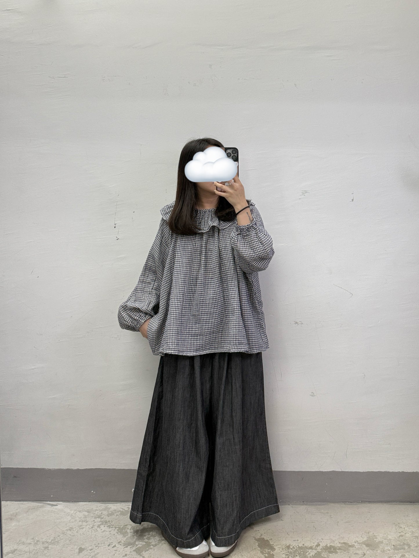 【SALE】格紋荷葉領bb棉上衣丨紅