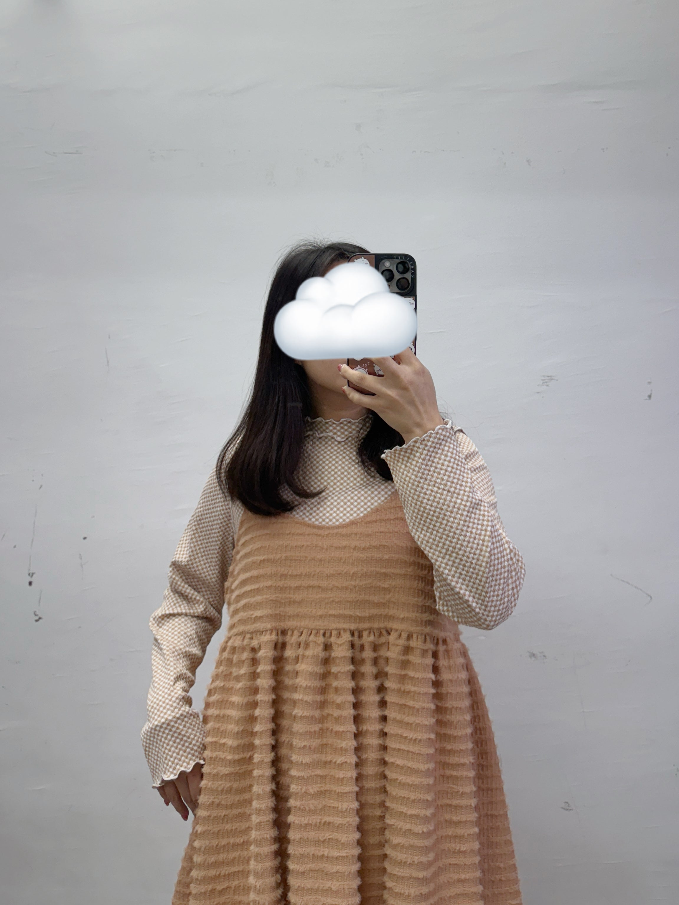 【SALE】ruffle領格紋打底top丨黑