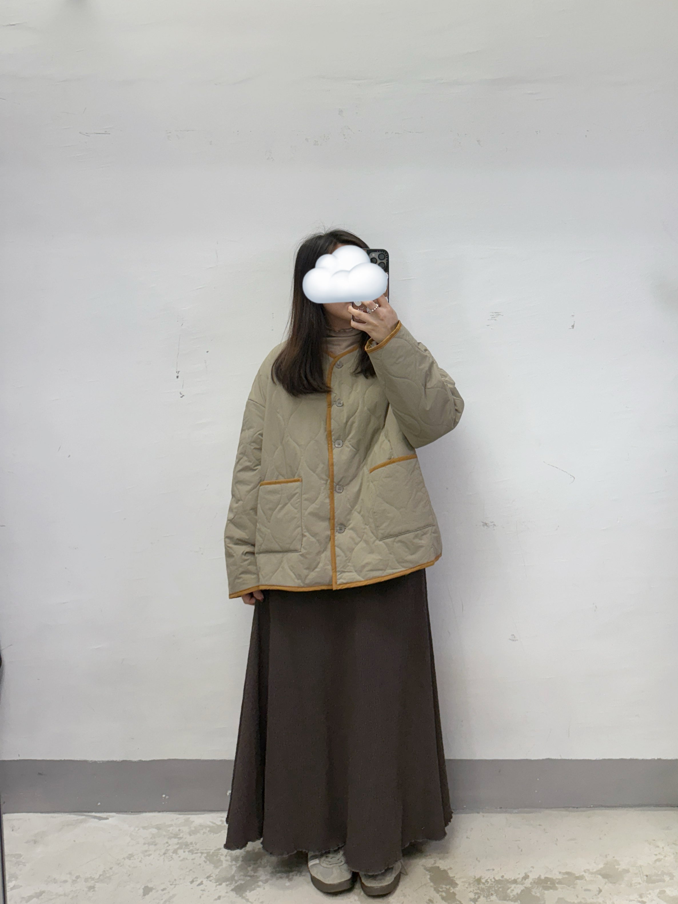 側拉鍊撞色夾棉外套丨黑