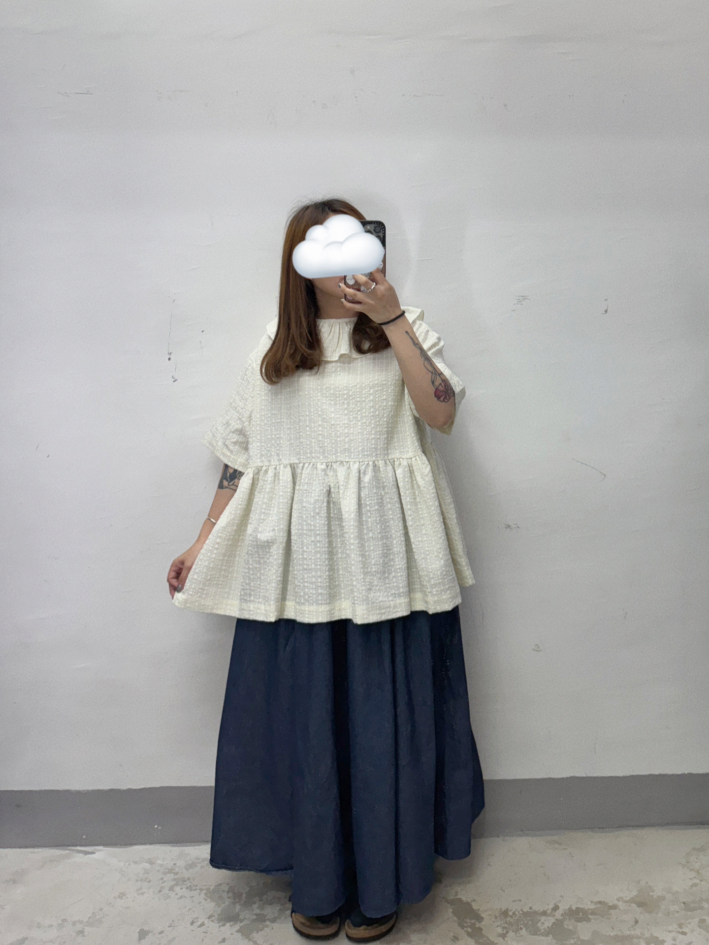 【SALE】2-way暗格荷葉領top丨淺灰綠