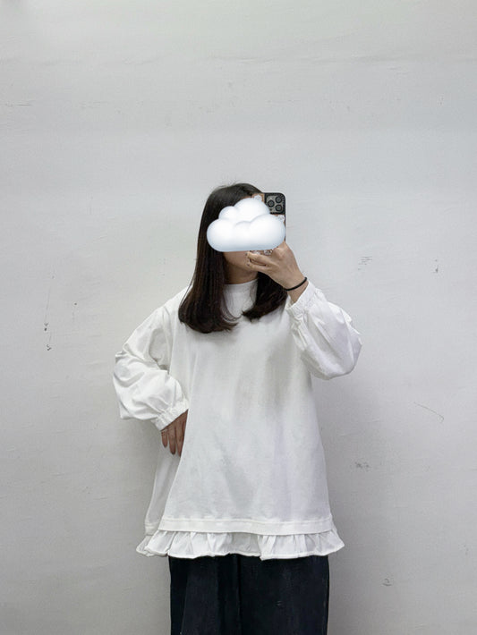 【SALE】束袖下擺ruffle邊棉料上衣丨白